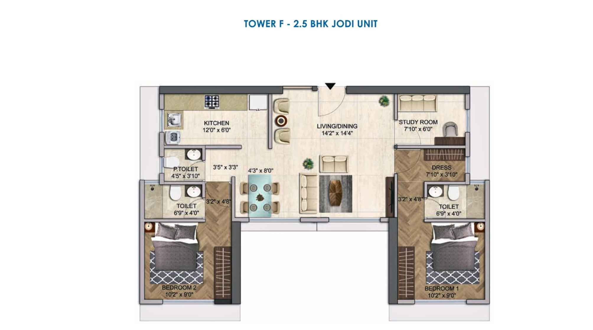 Runwal-Enchanted-Floor-Plans-Tower-F-2.5-BHK-Jodi-Unit