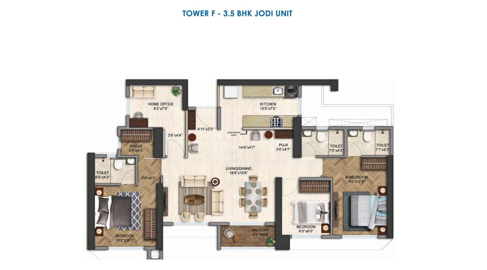 Runwal-Enchanted-Floor-Plans-Tower-F-3.5-BHK-Jodi-Unit