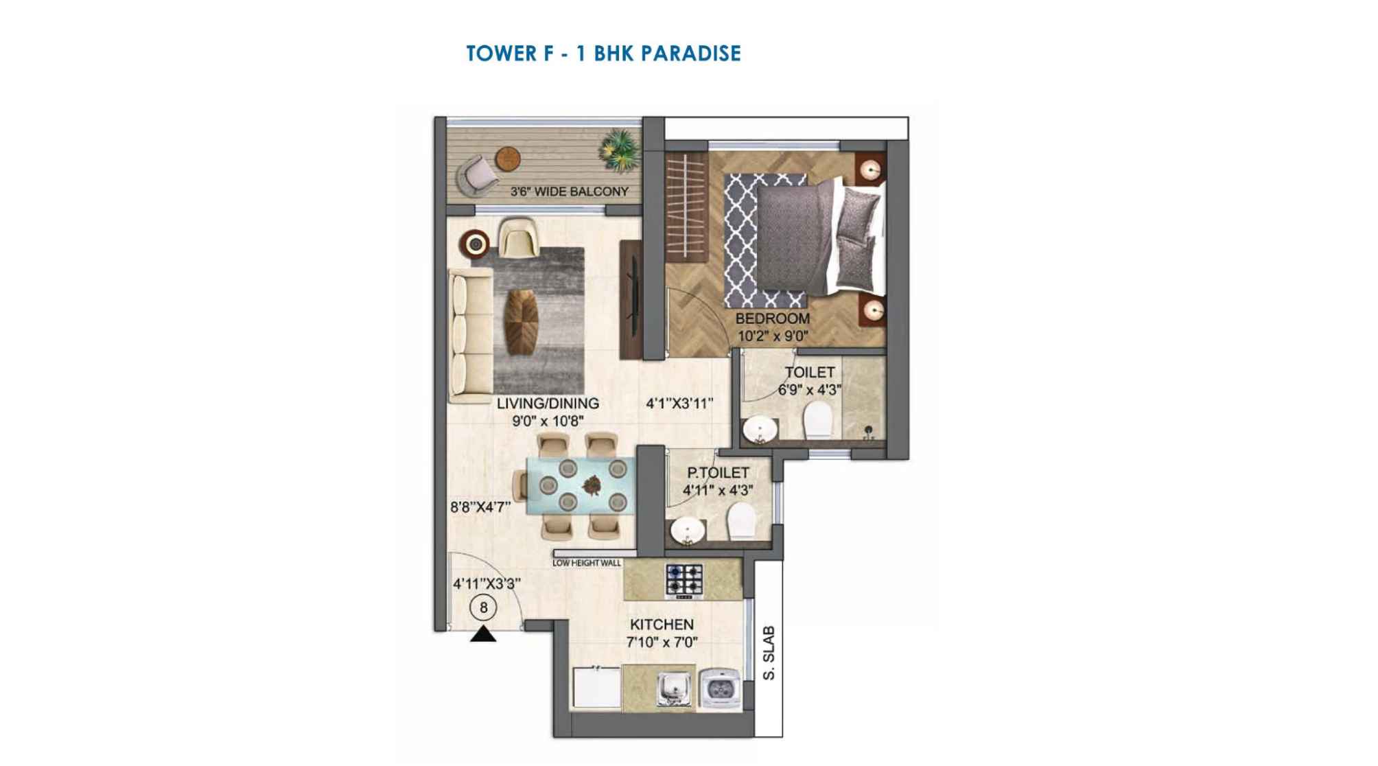 Runwal-Enchanted-Floor-Plans-Tower-F-Unit-8-1-BHK-Paradise