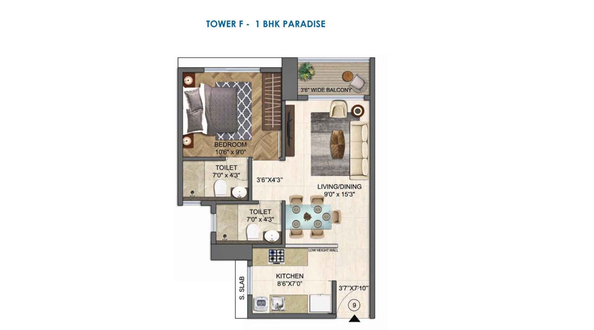Runwal-Enchanted-Floor-Plans-Tower-F-Unit-9-1-BHK-Paradise