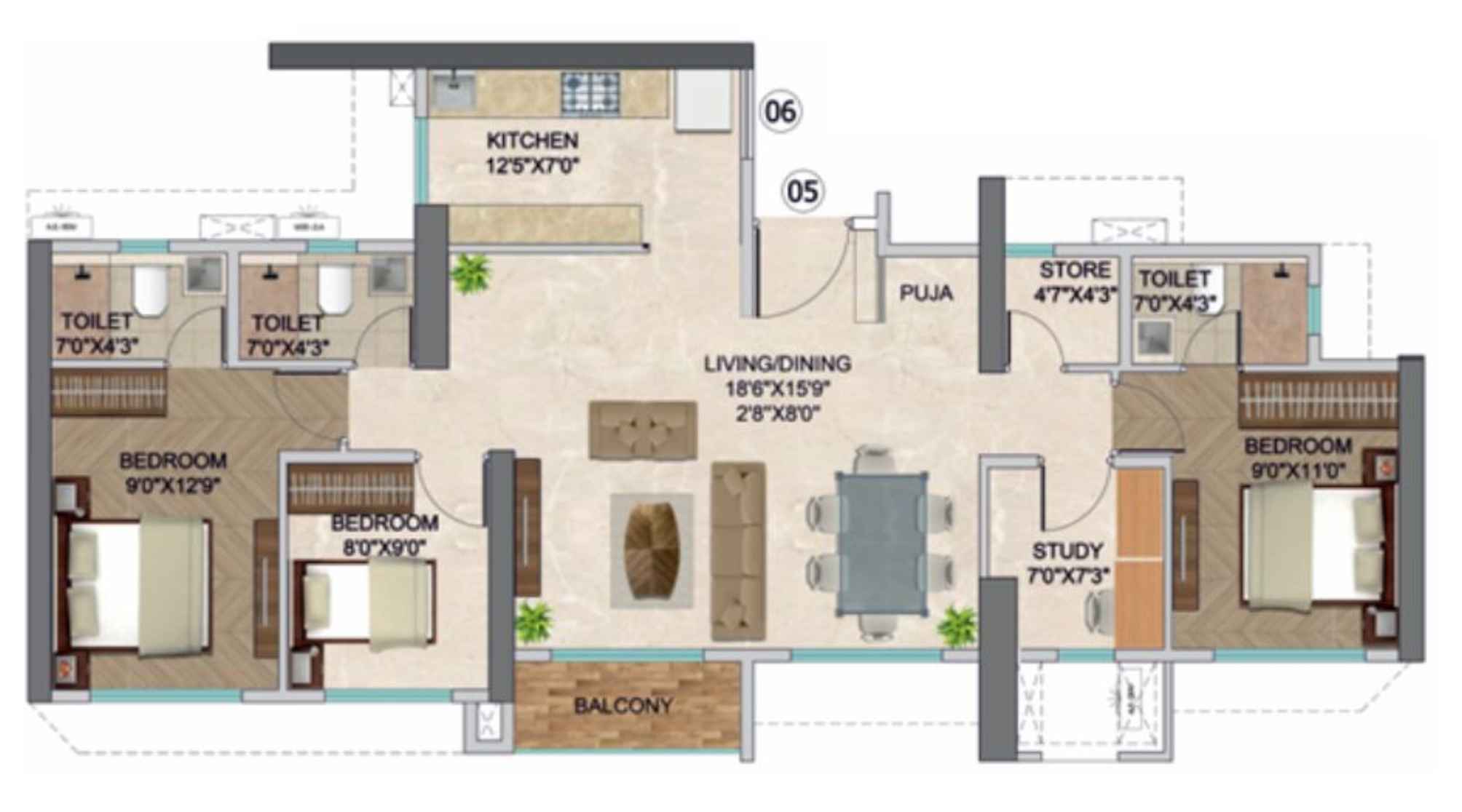 Runwal-Enchanted-Tower-D-3.5-BHK-Jodi-Plan
