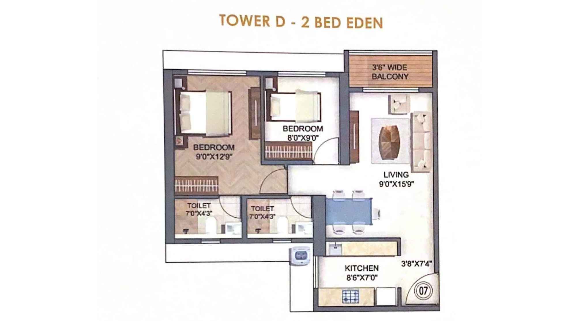 Runwal-Enchanted-Tower-D-Floor-Plan-2-BHK-Eden-508-sqft