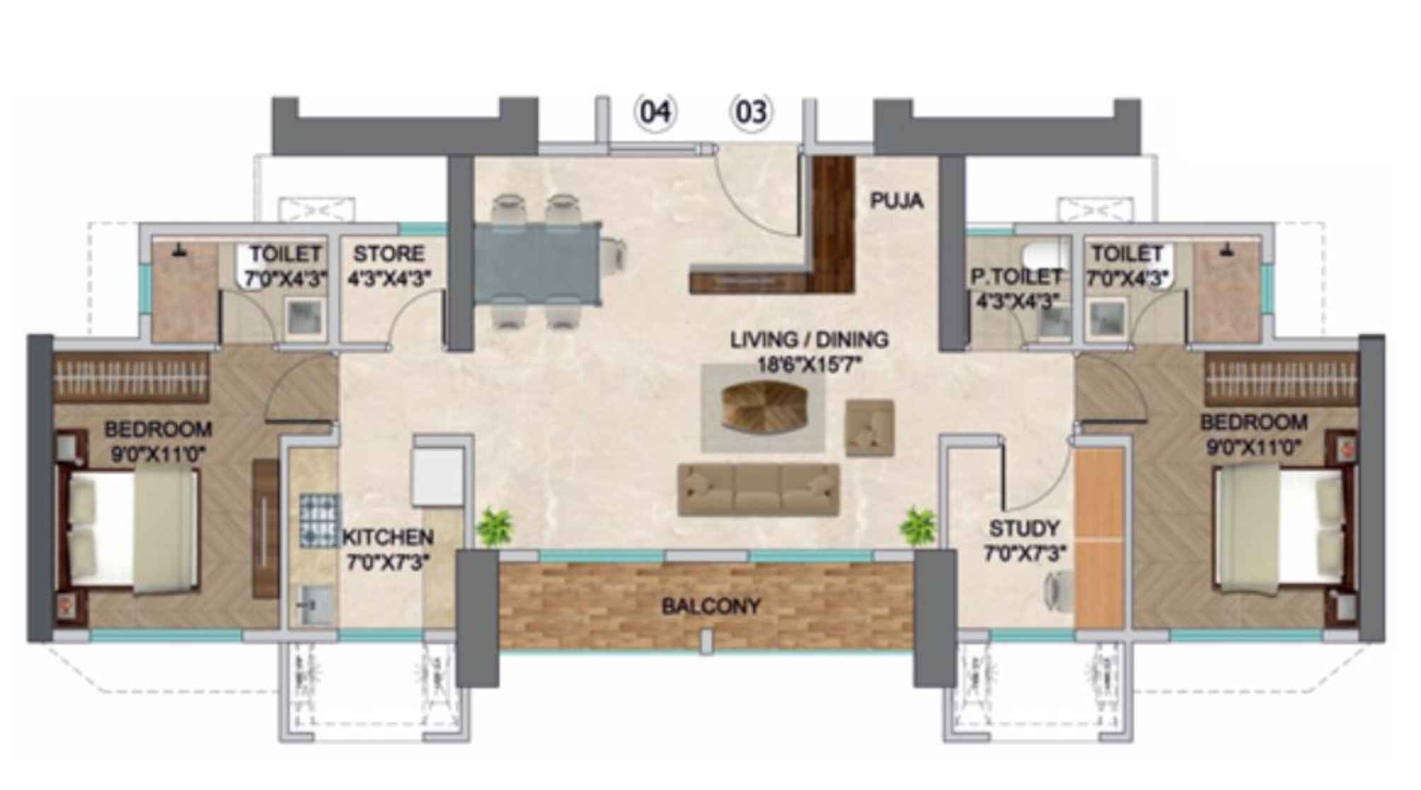 Runwal-EnchantedTower-D-2.5BHK-Jodi-Plan